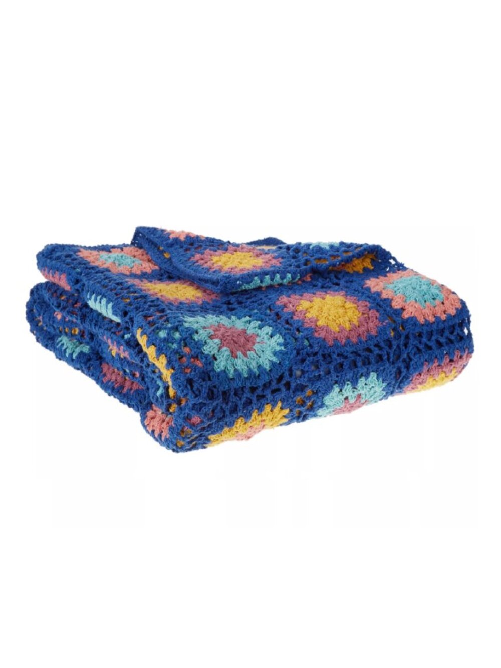 brand new Wild Sage "Granny Square" Crochet Throw 50"x60" Blue Aqua Peach Multi